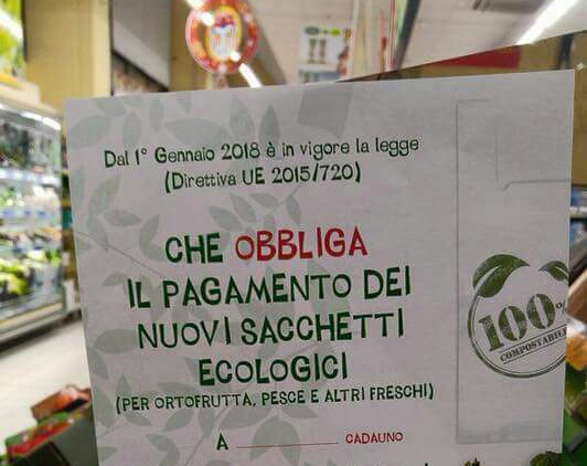 Sacchetti a pagamento, nuovo balzello per i consumatori