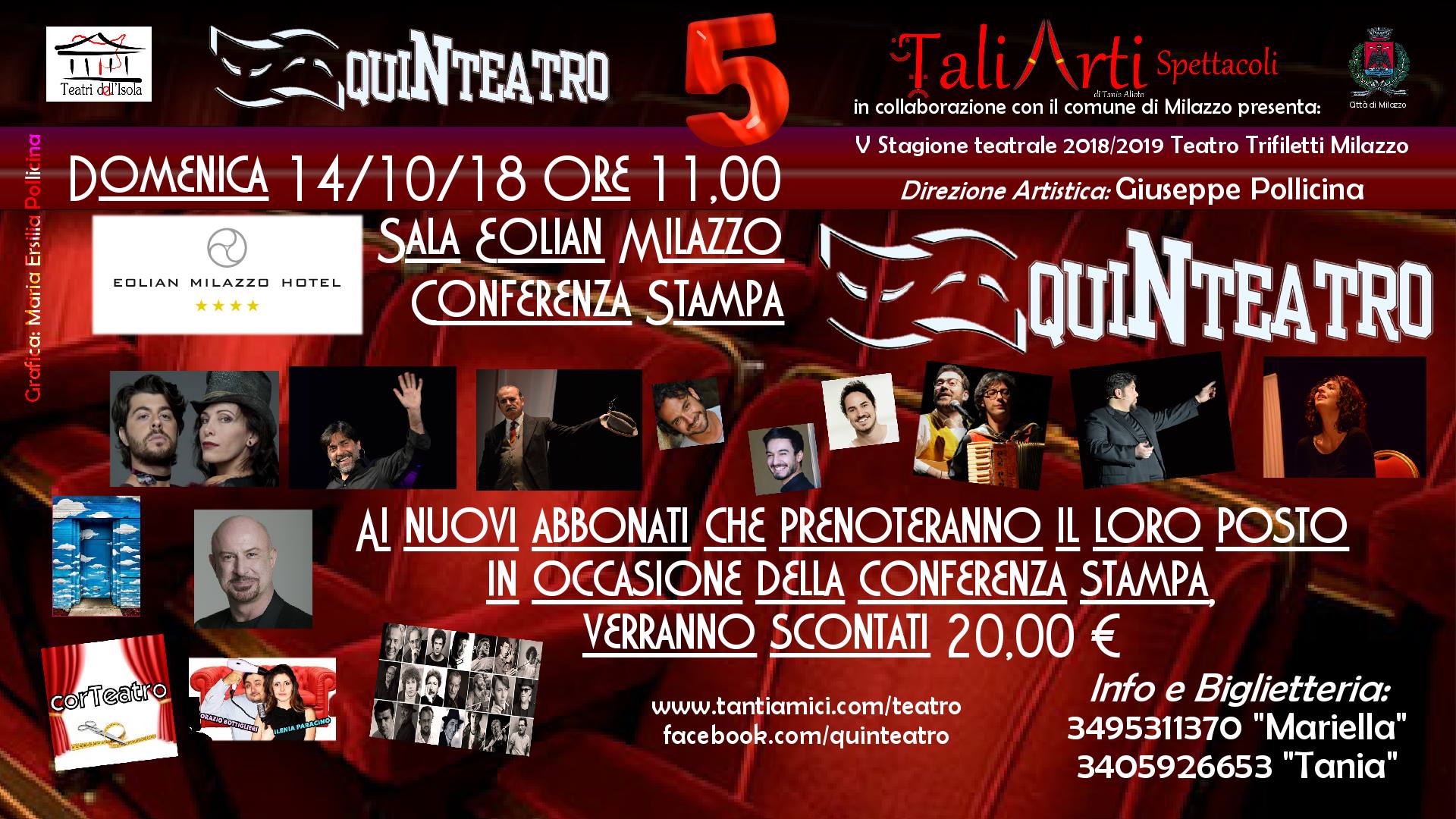 Inizia il countdown per la V° stagione QuiNteatro. Domenica la conferenza stampa di presentazione