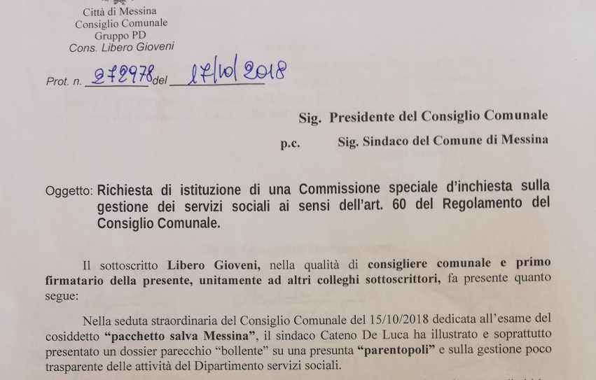 Gioveni passa dalle parole ai fatti, c'è l'istanza per Commissione speciale sulla gestione dei Servizi sociali