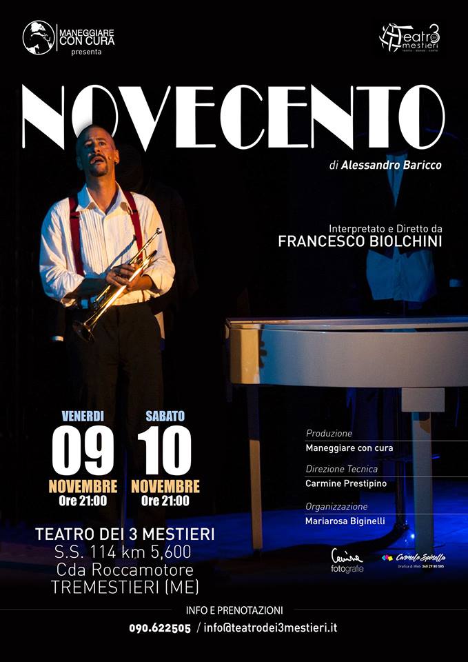 Al Teatro dei 3 Mestieri in scena Novecento di Alessandro Baricco